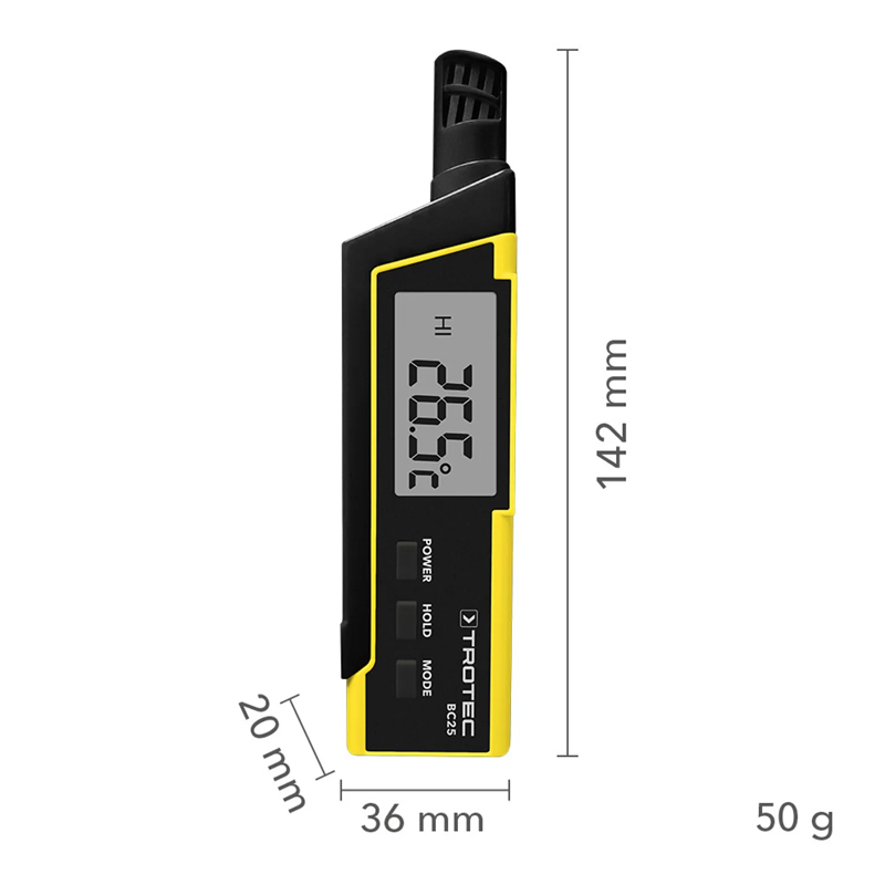 Termohigrometru Trotec, BC25, cu indice de caldura (HI) si afisaj al temperaturii resimtite (WBGT)