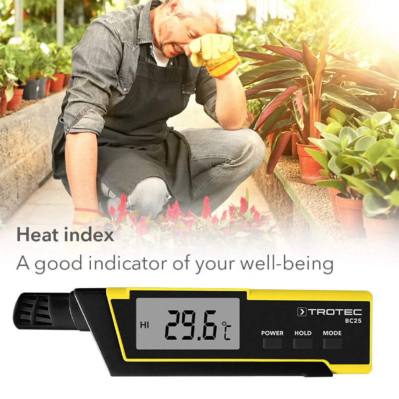 Termohigrometru Trotec, BC25, cu indice de caldura (HI) si afisaj al temperaturii resimtite (WBGT)