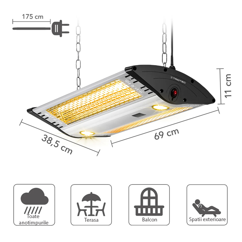Incalzitor electric cu infrarosii de tavan, TROTEC tip IR2000C