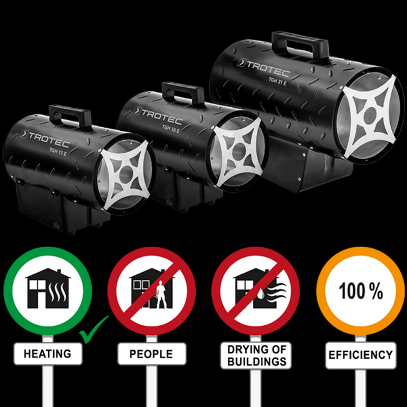 Încălzitor de aer cu GPL TROTEC TGH 16 E, 15 kW – generator de aer cald profesional