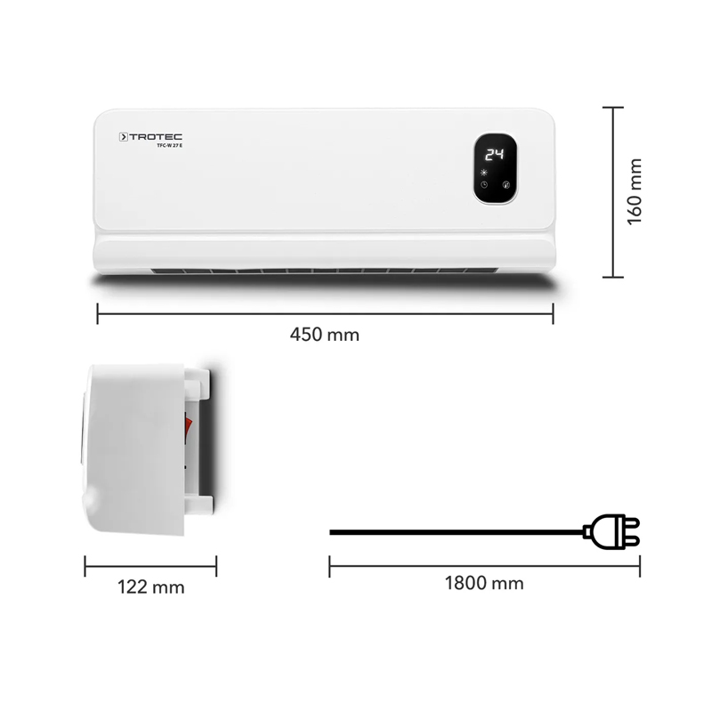 Incalzitor electric de perete Trotec TFC-W27E, 2kW, cu ventilator si telecomanda/termostat digital